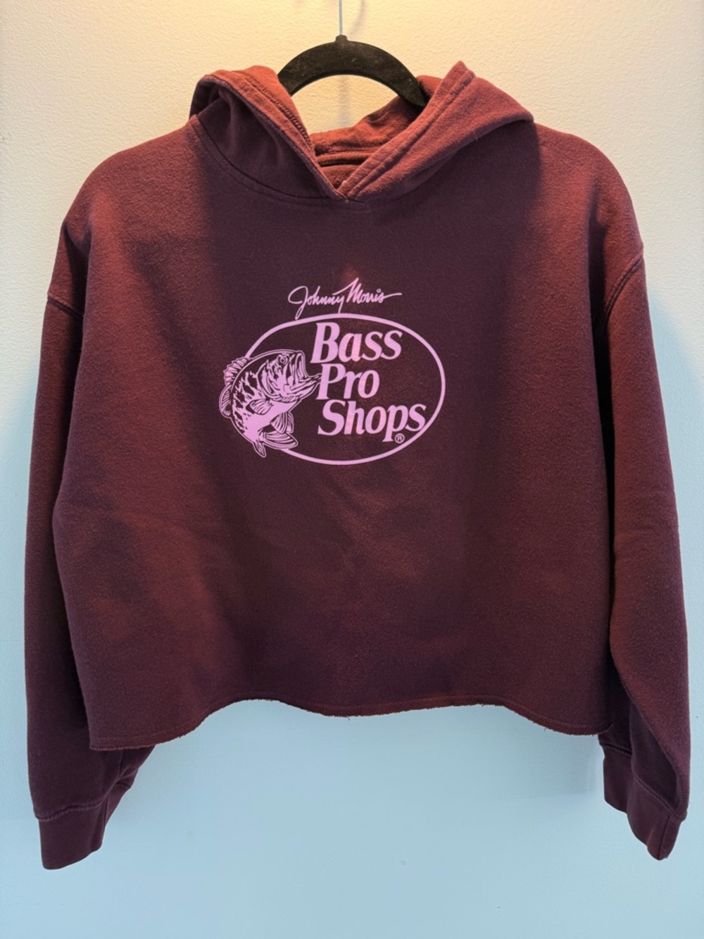 Bass Pro Shops Maroon Cropped Hoodie with Pink Logo
